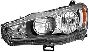 VIPMOTOZ Black Housing OE-Style Headlight Headlamp Assembly For 2008-2017 Mitsubishi Lancer Ralliart Evolution EVO X Halogen Model, Driver Side
