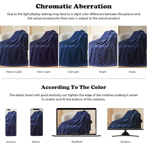 NEWCOSPLAY Super Soft Throw Blanket Dark Navy Premium Silky Flannel Fleece 3D Checkered Lightweight Bed Blanket All Season Use (Dark Navy Checkered, Throw(50"x70"))