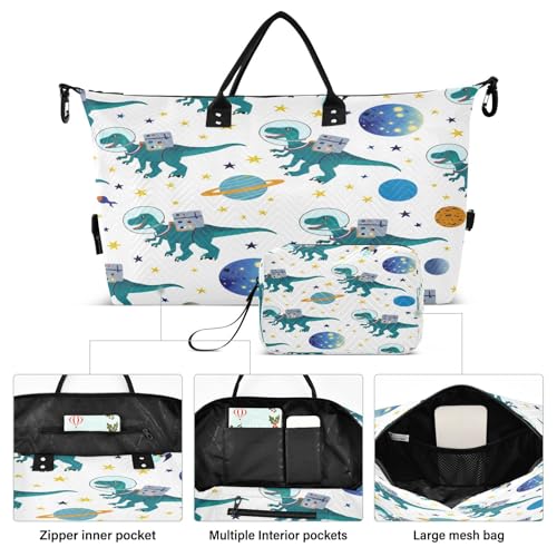 ​​Large Foldable Travel Duffel Bag, Waterproof Gym Bag for Men & Women, Carry-On Luggage Weekender Overnight Bag, Space Dinosaurs2