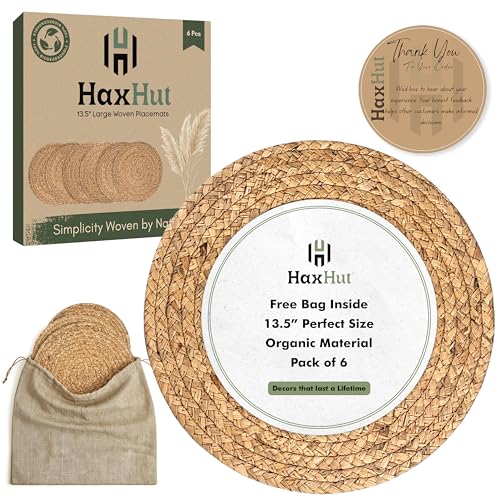 13.5” Woven Placemats, Round Rattan Placemats Set of 6, Natural Wicker Chargers for Dinner Plates, Heat Resistant, Easy to Clean, and Non-Slip – Elegant and Practical Addition to Your Dining Table