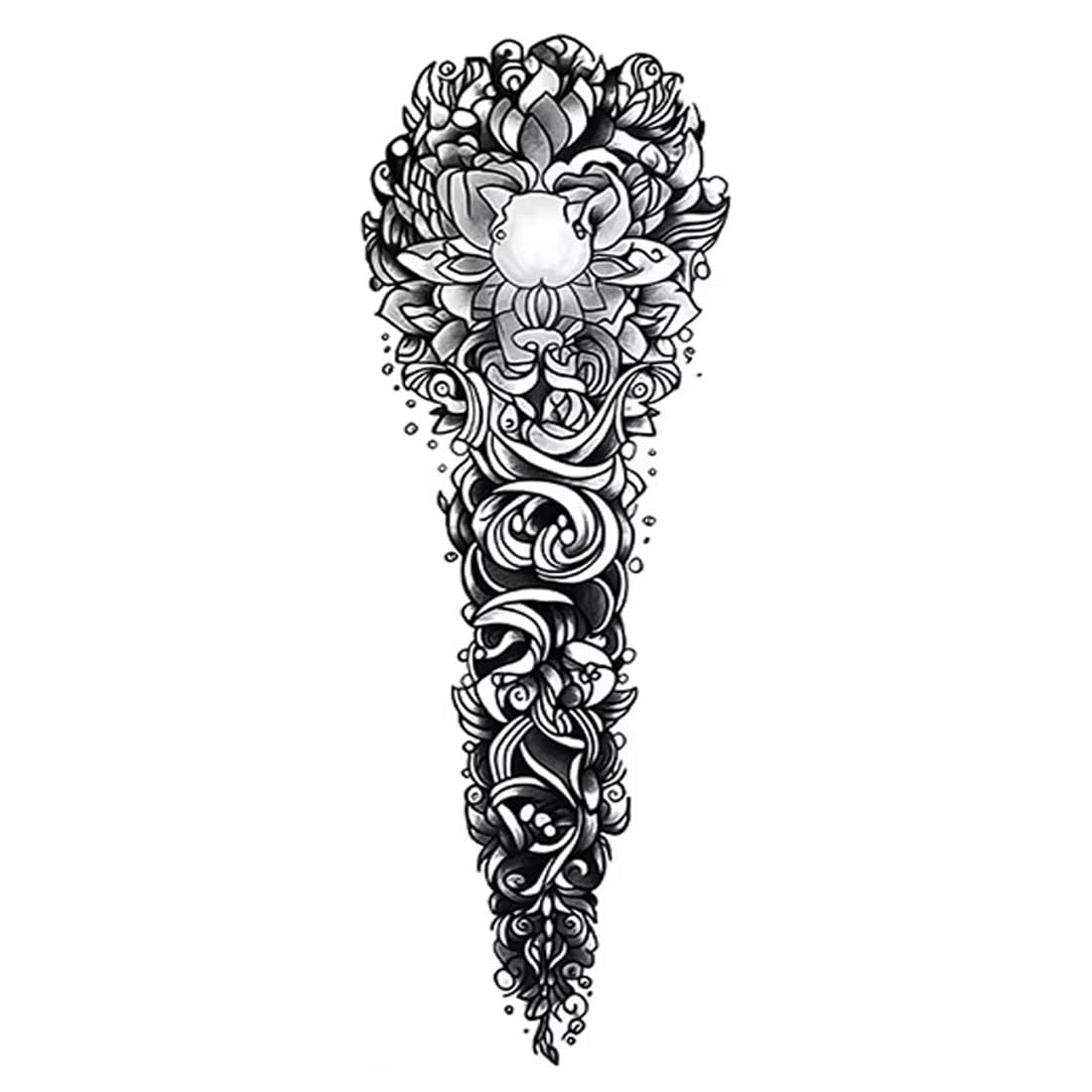 Black Aztec Flower Arm Temporary Tattoos Sleeve For Adult,Sleeve Tattoo Stickers For Women and Men Watercolor Boys Girls Leg Body Art