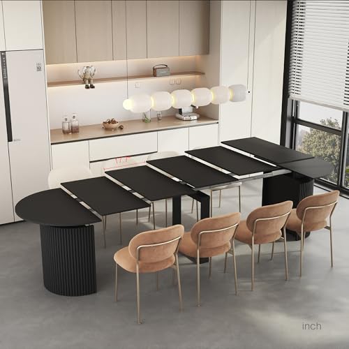 Image of 44 in-132 in Extendable Round Dining Table for 4-12, Long Large Expandable Kitchen Table with Fluted Base, Space Saving Modern Farmhouse Oval Dinner Tables for Dining Room, Kitchen, Living Room, Black