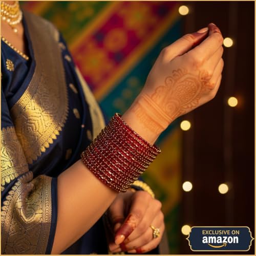 Image of SUNDRAM Raindrop Glass Bangles Set for Women & Girls, Transparent Crystal Kanch Ki Chudi for Wedding & Party, Set of 12