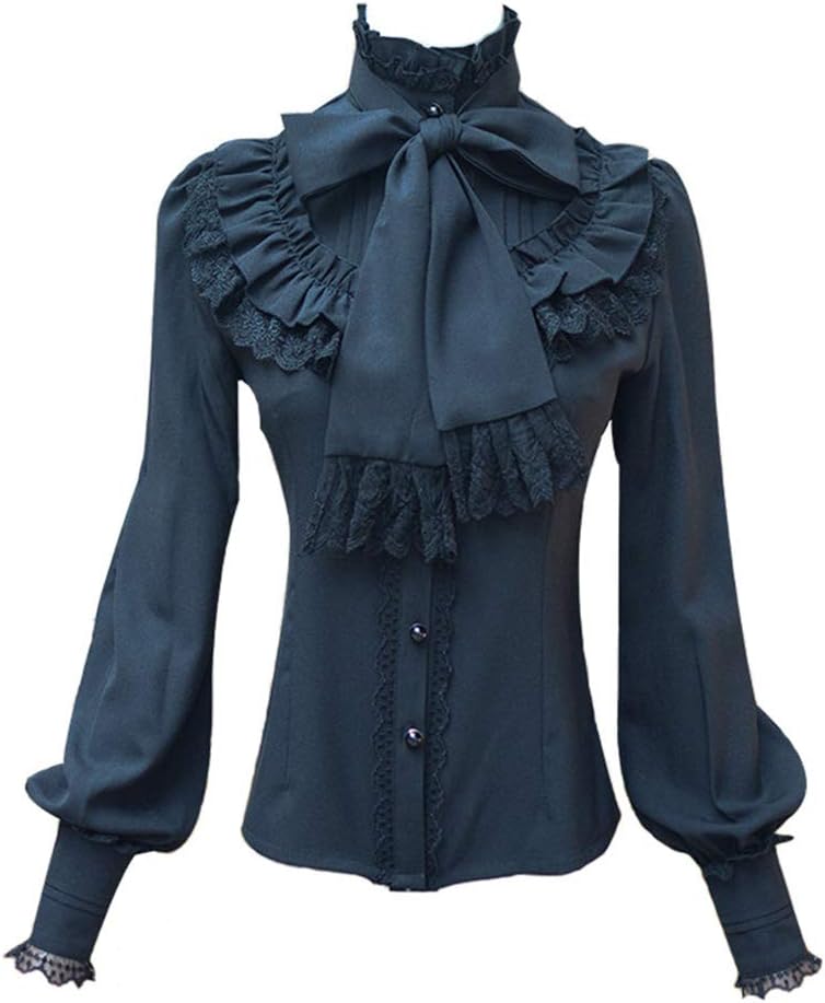 Smiling AngelChiffon Ruffle Lace Bow Tie Vintage Gothic Lolita Casual Shirt Blouse