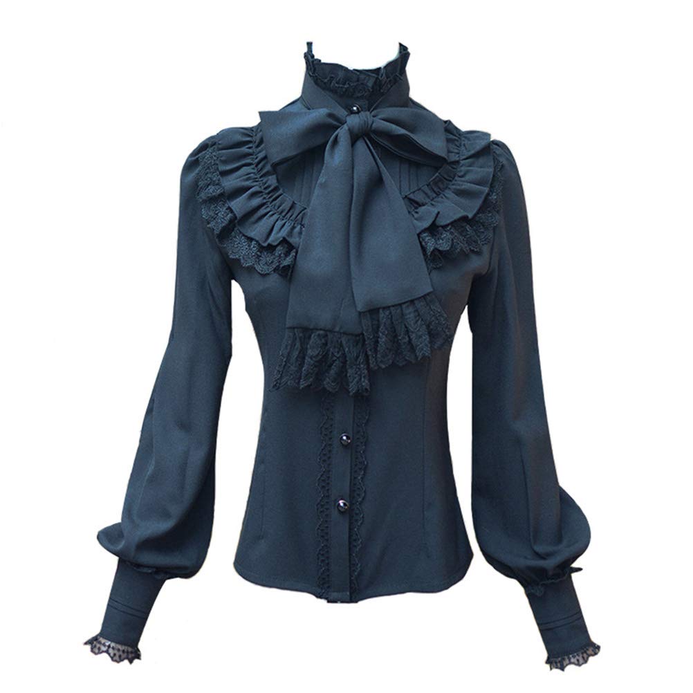 Smiling AngelChiffon Ruffle Lace Bow Tie Vintage Gothic Lolita Casual Shirt Blouse