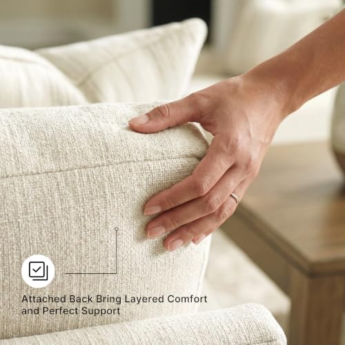 Image of Signature Design by Ashley Maggie 96-Inch Sofa / Couch, Polyester Chenille Cushioned Deep Seating, Birch, No Assembly Required