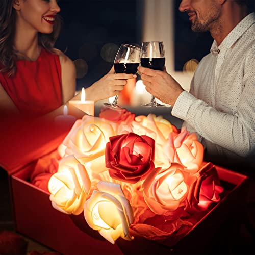 Rose Flower String Lights, 20 Led Battery Operated Romantic Red Pink White Rose Lights, 10Ft Artificial Flowers Garland Led Lights For Valentine's Day Wedding Indoor Outdoor Festival Party Decor #TOP4