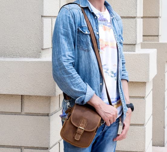 Shoulder Bag,Men's Genuine Leather Shoulder Bag Messenger Briefcase Crossbody Handbag Satchel Travel Bag (Color : Brown-A, Size : 16 * 8.5 * 20cm)3