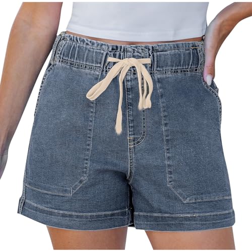 Short en jean pour femme à taille élastique et jambes larges