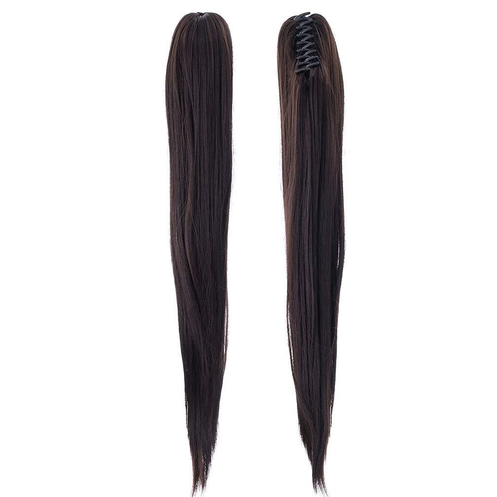 15'' Hair Extensions Claw Clip in Ponytail Long Straight Wigs Remy Thick Hairpieces for Women 85g 60#