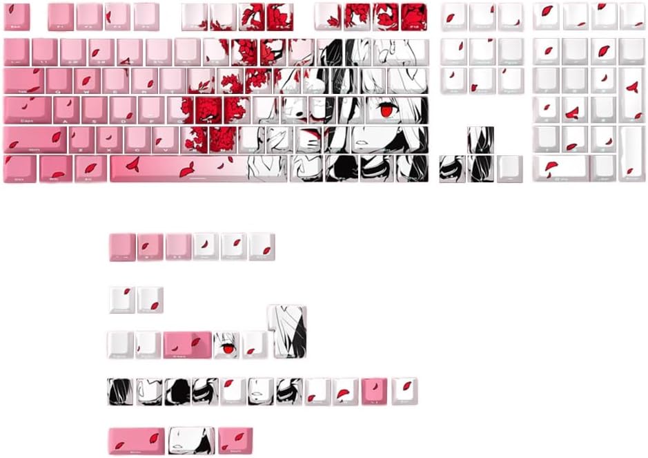 136PCS Keycaps Side Print Girl Theme Keycap Set with Backlit for Gaming Mechanical Keyboards Office Work