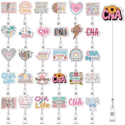 Geyoga 30 Pcs CNA Week Gifts National Nursing Assistants Week Badge Holder Bulk Retractable Badge Reels for Nursing Assistants CNA Student Coworker Women Men Birthday Graduation Appreciation Gift