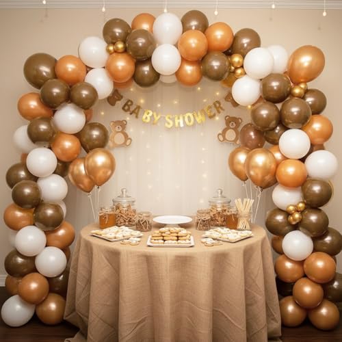 Image of RUBFAC Brown Balloons 129pcs Different Sizes Pack of 18 12 10 5 Inch, Latex Boho Neutral Coffee Tan Balloon Garland Arch Kit for Safari Baby Shower Decorations Jungle Fall Bear Themed Birthday Party