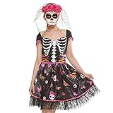 FantastCostumes Women's Day of The Dead Costume Sugar Skull Dia De Los Muertos Dress Costumes with Rose Veil L