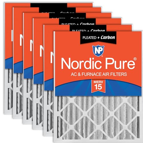Image of Nordic Pure 16x25x4 Pleated MERV 15 Plus Carbon Air Filters 6 Pack | Actual Size: 15 1 /2 x 24 1 /2 x 3 5 /8 Made in USA, Pro Strength HVAC Filtration, Pet & Household Odor Control