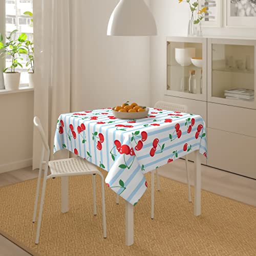 Cherry Fruit Tablecloth Cherry Blue White Stripe Square Tablecloth, All Season Universal Waterproof Wrinkle,Suitable For Dining Room, Outdoor,60"X60" #TOP5