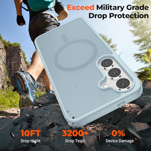 Image of SUPFINE Magnetic for Samsung Galaxy S24 Case / S25 Case with Screen Protector, (Compatible with MagSafe) (Military Grade Drop Protection) Slim Translucent Shockproof Phone Case,Sliver Blue