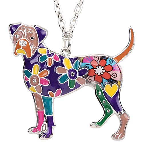 Pendentif chien boxer avec émail floral, le cadeau idéal pour fille