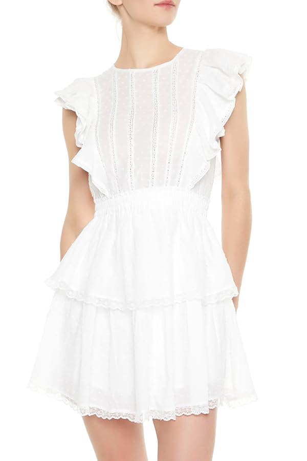 Forever 21 Clip Dot Lace Ruffled Mini Dress White Large by Forever 21 - Used condition - Image 2