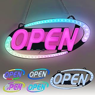 Large Open Sign by GUOCHENG - 16 Color Combinations - Ultra Bright Extra Jumbo LED Neon Open Sign for Business Window - Big Size Open Light for Restaurant, Coffee, Bar, Spa - 23 x 10in(black)