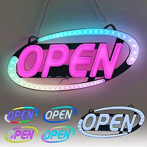 Large Open Sign by GUOCHENG - 16 Color Combinations - Ultra Bright Extra Jumbo LED Neon Open Sign for Business Window - Big Size Open Light for Restaurant, Coffee, Bar, Spa - 23 x 10in(black) Cover