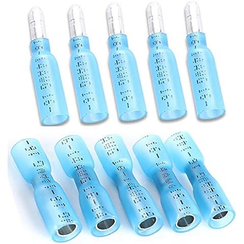 Teansic Heat Shrink Bullet Connectors, 100 Pcs Female Male Electrical Bullet Butt Terminals Insulated Waterproof Marine Bullet Connectors for Watercraft, Electronics, Automotive AWG 16-14 Cover