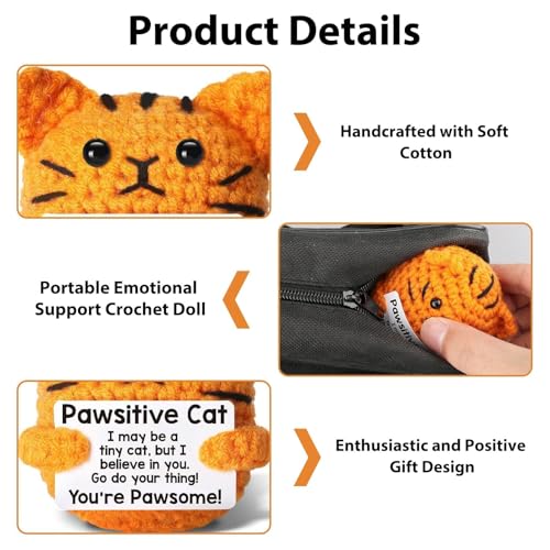 Image of Crochet Toys, 1PCS Handmade Orange Cat Plush Doll, Soft Table Decor for Office and Study, for All Ages, Cotton Yarn Crafted with Care