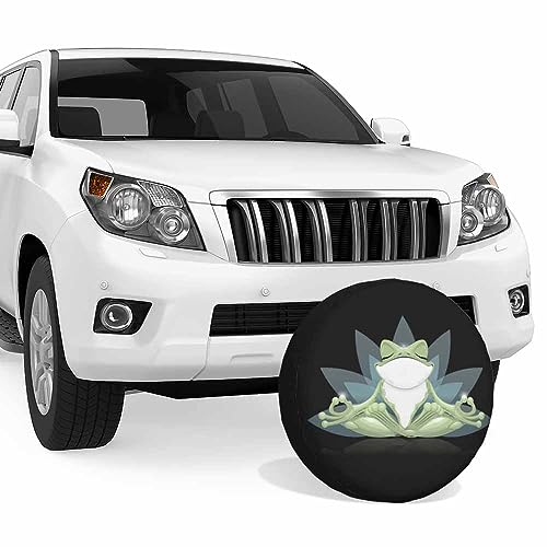 Image of Frog Spare Tire Cover Funny Lovely Animal Sit on the Floor Closed Eyes Lotus Tranquil Green Weatherproof Universal Wheel Protectors Camper Tire Covers for Trailer Rv Travel(17 inch)