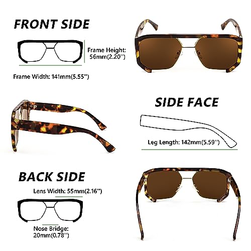 Image of FEISEDY Men Women Sunglasses Aviator, Square 70s Frame, Vintage Retro Trendy UV400 Sun Glasses B2398