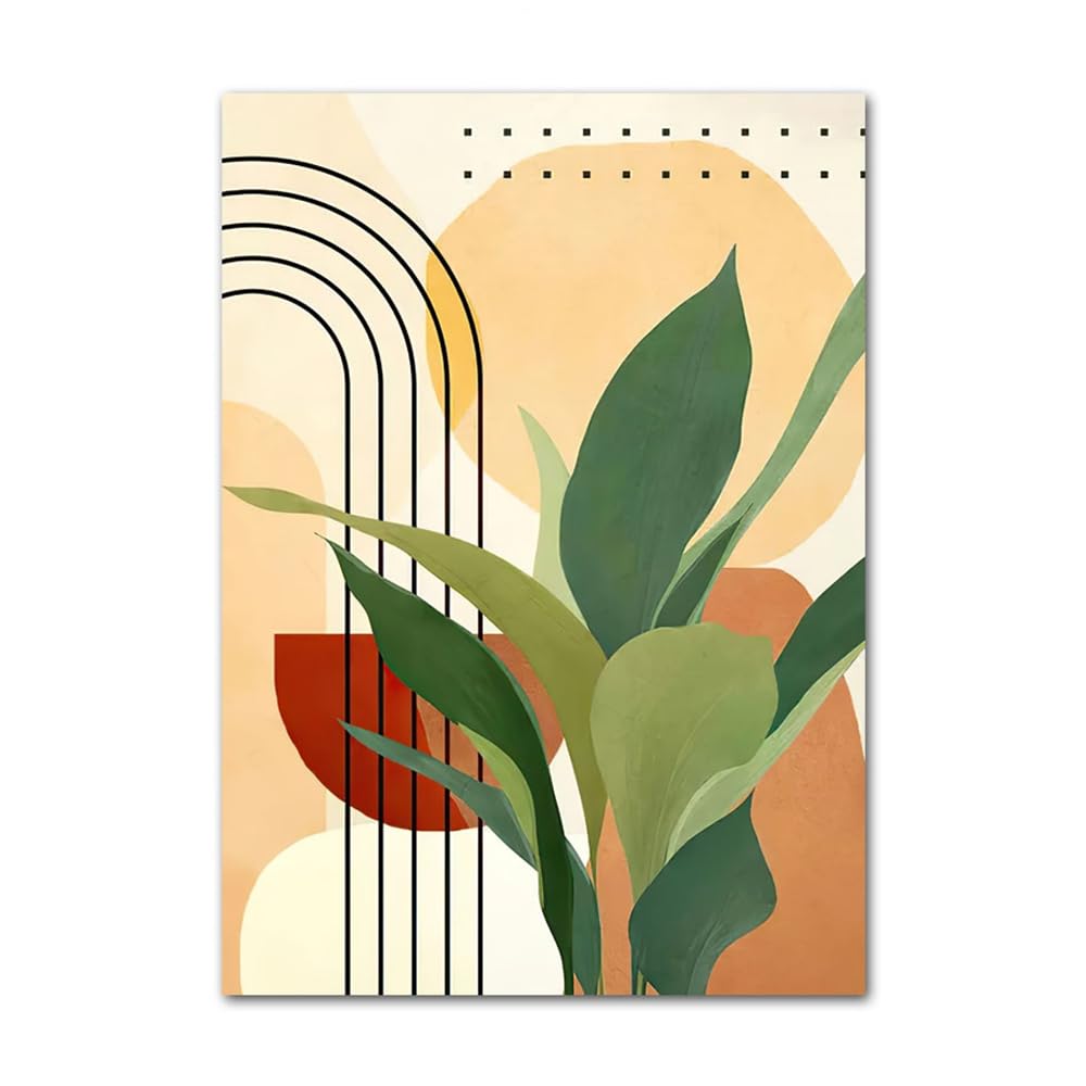 Toile De Peinture Style Boho, Lignes Minimalistes Nordiques, Art Mural Avec Feuilles, Décoration Murale Maison 30x40cm Sans Cadre - Maison