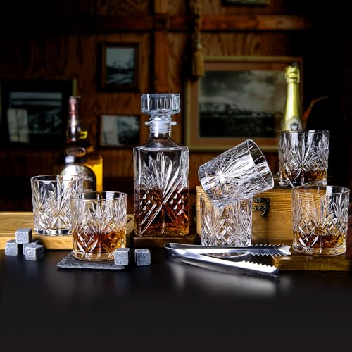 Whiskey Dekanter Set für Männer mit 6 Whiskey Gläsern, 6 kühlenden Whisky Steinen und 1 Clip Bleifreies Whiskey Dekanter Glas Likör… – Ansicht 2