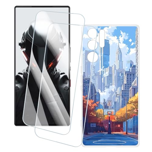 OAGELIM 2�Z�b�g �X�N���[���v���e�N�^�[ + �P�[�X ZTE Nubia Red Magic 9 Pro (6.8 �C���`) �Ƃ̌݊������� �A�[�e�B�X�e�B�b�N�J�X�^���v�����g�J�o�[�Ƌ����K���X�t�B���� �X�N���b�`�h�~ (�X)