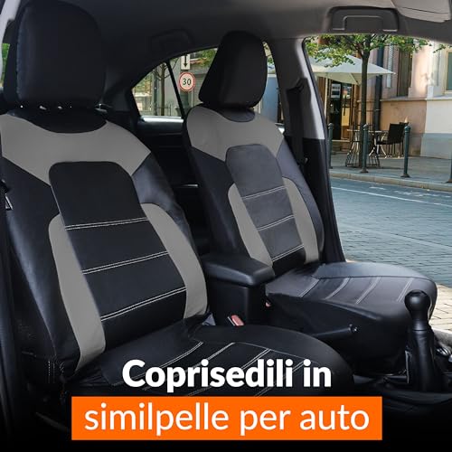 Coprisedili Anteriori Universali Simoni Racing CSR/M In Eco-Pelle Nera – Adatti Per Sedili Con Airbag, Kit 2 Pezzi