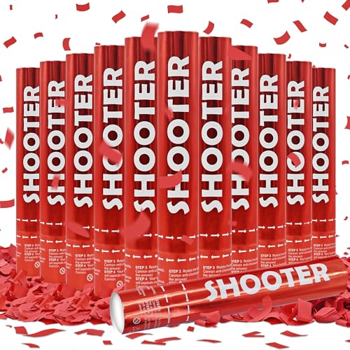 12 Pack Red Biodegradable Confetti Cannon-Confetti Poppers for Wedding, Graduation, Birthday, New Year's Eve Celebration Valentines Day Wedding Engagement Anniversary Bridal Shower Party Supplies