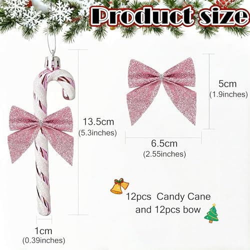 HERZWILD 24 x Candy Canes for Christmas Tree Pink Candy Canes for Hanging and Bowing Christmas Tree Pendants Candy Cane (Pink) - Image 2