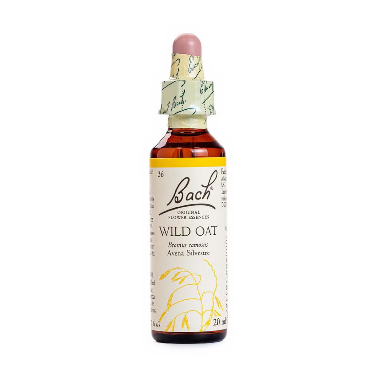 Bach - Flor de Bach Wild Oat, Complemento Alimenticio, con Extracto de Flores de Avena Silvestre, Uva de Alc 27% Vol, Ayuda a Gestionar las Emociones Relacionadas con la Ambición - 20 ml