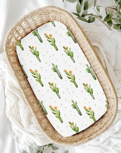 Image of Bassinet Sheets for Baby Girls Boys 2 Pack, Fitted Baby Mattress Sheet for Rectangle, Oval, Hourglass Bassinet Mattress, Breathable Cozy & Universal Fit (Desert Green, Bassinet Sheet)