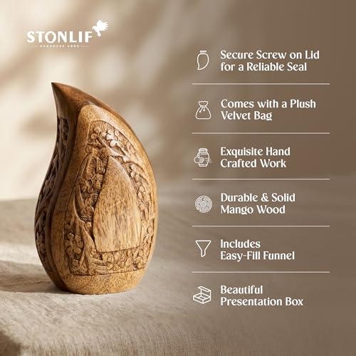 Image of Wooden Teardrop Urns for Human Ashes - 3 Cubic Inches Black Thunderstorm Pattern Cremation Urn, Decorative Keepsake Burial Container for Ashes Adult Male or Female Memorial Display