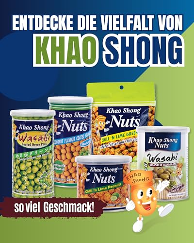 Khao Shong Chili 'n Lime Green Peas, grüne Erbsen mit Chili & Limette überzogen, knackiger Snack im fruchtig-scharfen Teigmantel, fettärmere Alternative zu Nüssen, 1 x 120 g Standbeutel