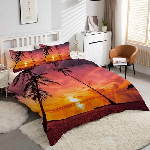 Housse de Couette Cocotier 240x260 Anti-Plis Lit Sans Repassage Facile