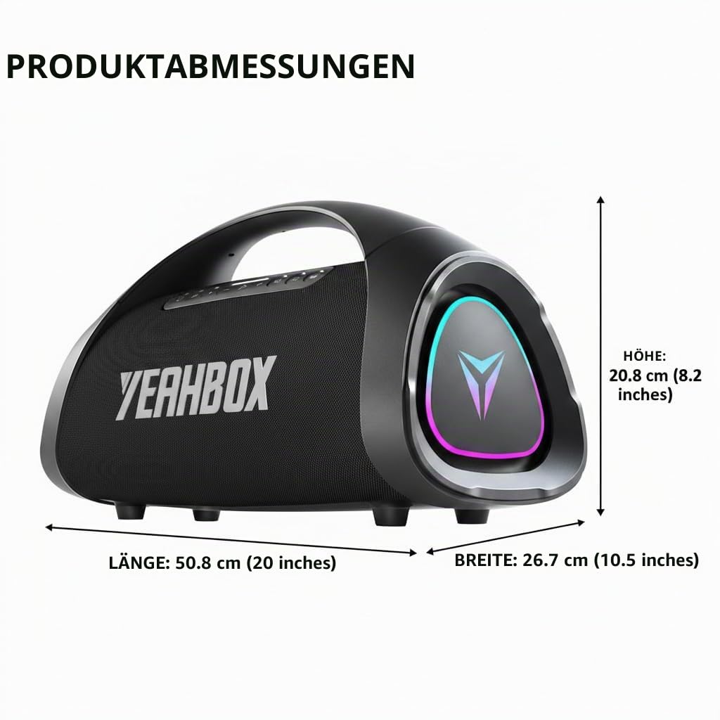 YEAHBOX Sonic Boom Max 300W Bluetooth Lautsprecher mit Massivem Bass, IPX67 Wasserdichter Tragbarer Lautsprecher mit Subwoofer/Equalizer/5 Playern/BT 5.3/Schnellladung, Außenlautsprecher