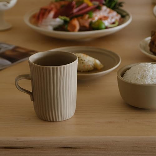 Miniatura 4 de WENSHUO Taza de cerámica de rayas verticales con mango pequeño, 12 oz, crema mate