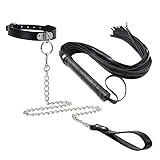Schwarzer Eisen Ring ZubehöR, LuxuriöSes Leder Kragen, Lange Kordelkrawatte, Verstellbare GrößE, Gepaart Mit Schwarzem Leder Peitsche Als Paar Geschenk