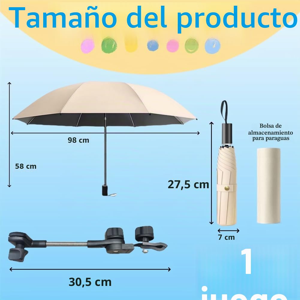 Sombrilla Carro Bebe Anti UV, Paraguas Cochecito, Protección Solar, Lluvia para Carrito Silla de Paseo, Sombrilla de Playa