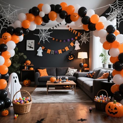 Image of RUBFAC 129pcs Orange Balloons Different Sizes 18 /12 /10 /5 Inches, Burnt Orange Fall Balloon Arch Kit Garland for Halloween Thanksgiving Party Baby Shower Birthday Decoration