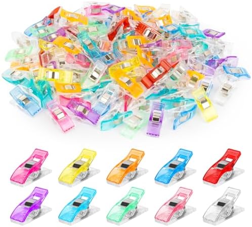 100 Pcs Sewing Clips for Fabric - RAINFLOW Little Plastic Clip Quilting Accessories and Supplies Notions Multi-Color Crafting Tools for Sewer Frabrics,Bags,Chips,Photos