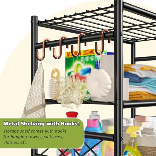 Image of DurayLoly Storage Shelves 4 Tier Shelf Organizer,Metaling Shelving with Hooks,Heavy Duty Garage Shelves Unit with Leveling Feet,Wire Shelving for Pantry,Kitchen and Closet,23.6 inch W x 13.8 inch D x 60.4 inch H