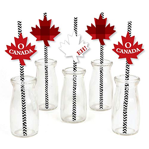 Big Dot Of Happiness Canada Day - Paper Straw Decor - Canadian Party Striped Decorative Straws - Set Of 24 #TOP4