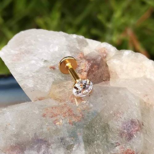 4mm CZ Tragus Earring Conch Piercing Daith Piercing Rook Piercing Helix Piercing Snug Lip Ring Monroe Piercing 16 Gauge Surgical Steel Yellow Gold Plated