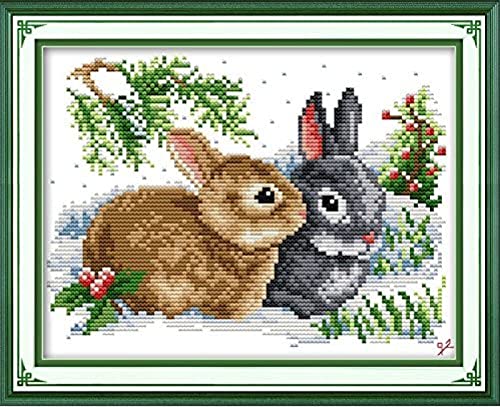 Kit Broderie Point de Croix Lapin Cadeau de Noël et Fêtes DIY
